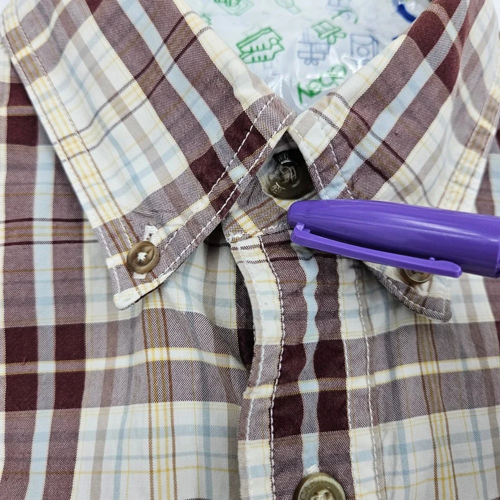 Carhartt Shirt Mens Large Button Down Brown Plaid Short Sleeve Workwear‎